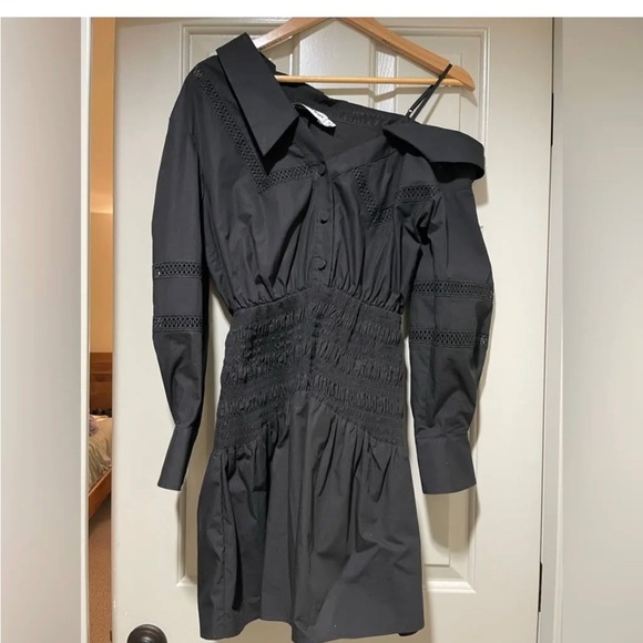 Self-Portrait Black One Shoulder Poplin Dress Size 0 - Picture 3 of 3